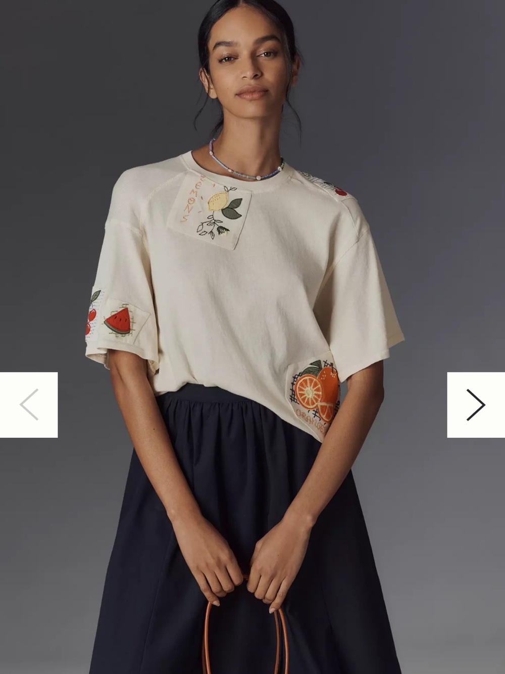 Anthropologie Maeve short sleeve fruit embroidered top